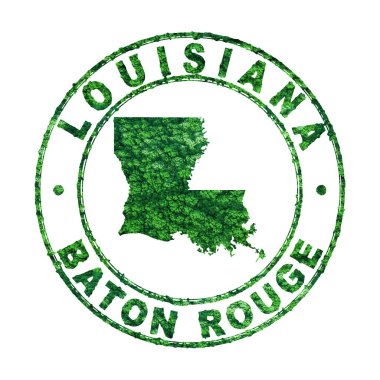 Louisiana Haritası, Posta Damgası, Sürdürülebilir Geliştirme, CO2 emisyon konsepti, kırpma yolu