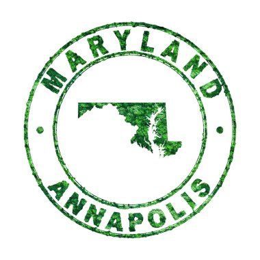 Maryland Haritası, Posta Damgası, Sürdürülebilir Geliştirme, CO2 emisyon konsepti, kırpma yolu