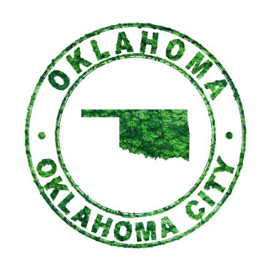 Oklahoma Haritası, Posta Damgası, Sürdürülebilir Geliştirme, CO2 emisyon konsepti, kırpma yolu