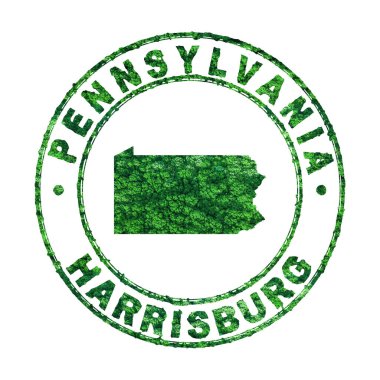 Pennsylvania Haritası, Posta Damgası, Sürdürülebilir Geliştirme, CO2 emisyon konsepti, kırpma yolu
