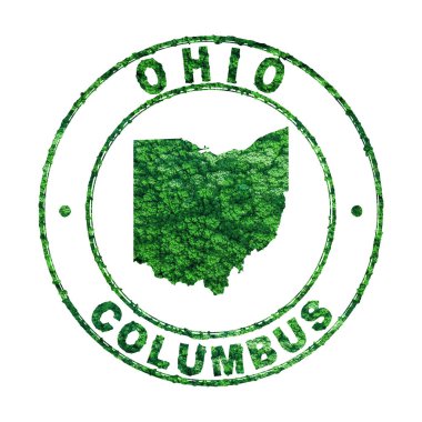 Ohio Haritası, Posta Damgası, Sürdürülebilir Geliştirme, CO2 emisyon konsepti, kırpma yolu