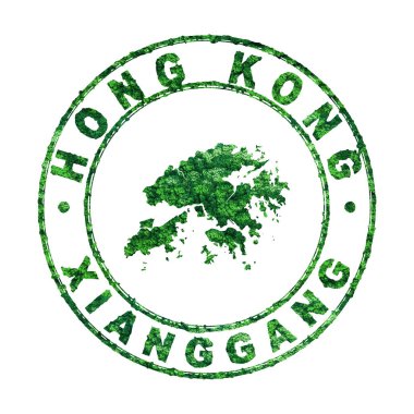Hong Kong Haritası, Posta Damgası, Sürdürülebilir Geliştirme, CO2 emisyon konsepti, kırpma yolu