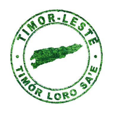 Timor Leste Haritası, Posta Damgası, Sürdürülebilir Geliştirme, CO2 emisyon konsepti, kırpma yolu