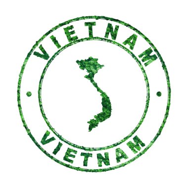 Vietnam Haritası, Posta Damgası, Sürdürülebilir Geliştirme, CO2 emisyon konsepti, kırpma yolu