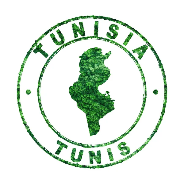 Mappa Della Tunisia Francobolli Postali Sviluppo Sostenibile Concetto Emissione Co2 — Foto Stock