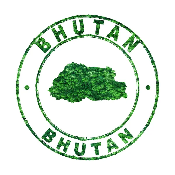 Mappa Del Bhutan Francobolli Postali Sviluppo Sostenibile Concetto Emissione Co2 — Foto Stock