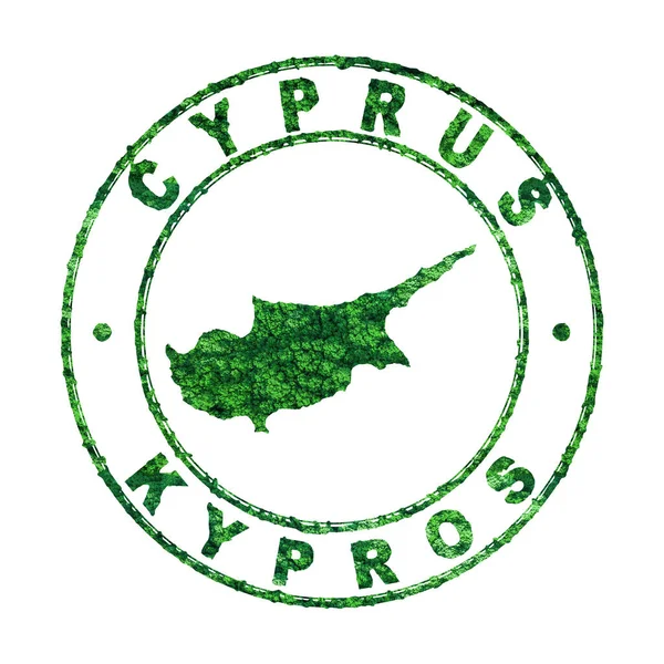 Mappa Cipro Francobolli Postali Sviluppo Sostenibile Concetto Emissione Co2 Percorso — Foto Stock