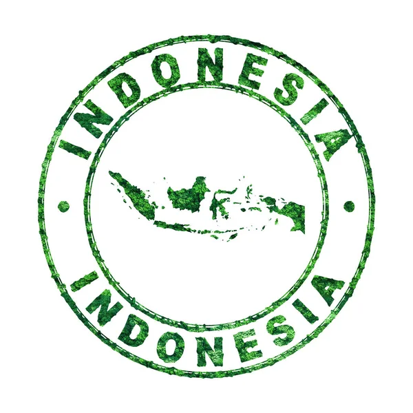 Mapa Indonezji Pieczęć Pocztowa Zrównoważony Rozwój Koncepcja Emisji Co2 Ścieżka — Zdjęcie stockowe