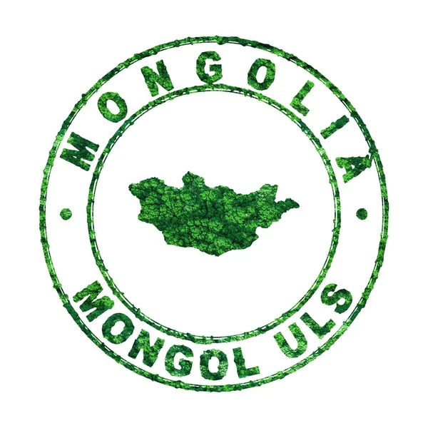Mappa Della Mongolia Francobolli Postali Sviluppo Sostenibile Concetto Emissione Co2 — Foto Stock