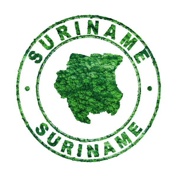 Mappa Del Suriname Francobolli Postali Sviluppo Sostenibile Concetto Emissione Co2 — Foto Stock