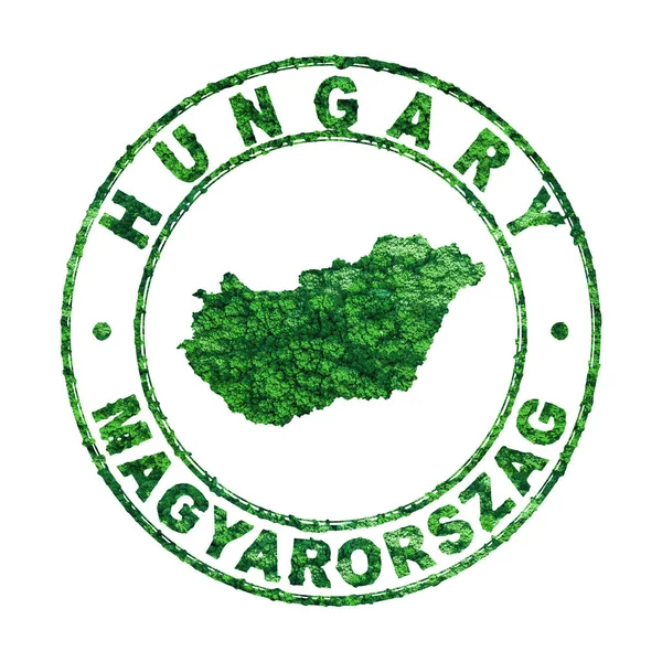 Mapa Hungria Carimbo Postal Desenvolvimento Sustentável Conceito Emissão Co2 Caminho — Fotografia de Stock