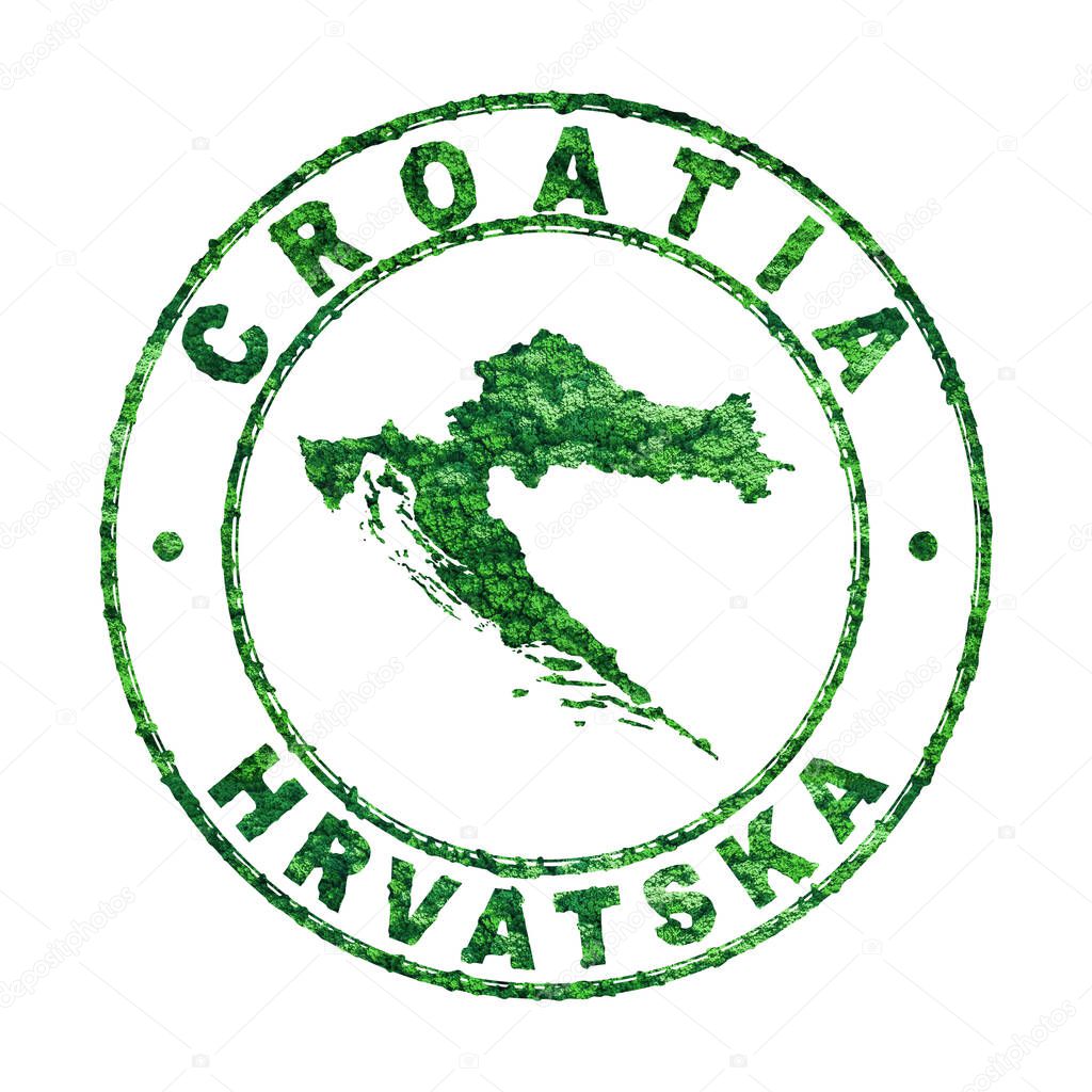 Map of Croatia, Postal Stamp, Sustainable development, CO2 emission concept, clipping path