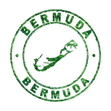 Bermuda Haritası, Posta Damgası, Sürdürülebilir Geliştirme, CO2 emisyon konsepti, kırpma yolu