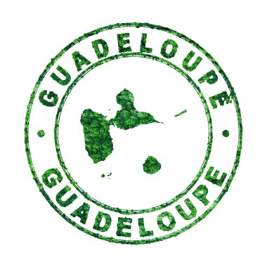 Guadeloupe Haritası, Posta Damgası, Sürdürülebilir Geliştirme, CO2 emisyon konsepti, kırpma yolu