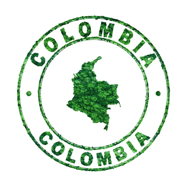 哥伦比亚地图 邮政邮票 可持续发展 二氧化碳排放概念 快捷方式 — 图库照片