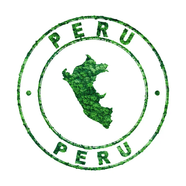 Mapa Perú Sello Postal Desarrollo Sostenible Concepto Emisiones Co2 Recorte — Foto de Stock