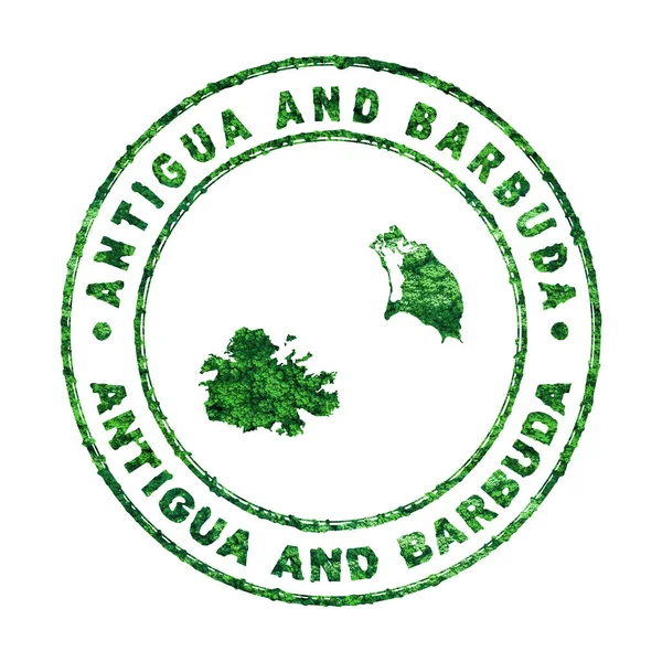 Mappa Antigua Barbuda Francobolli Postali Sviluppo Sostenibile Concetto Emissione Co2 — Foto Stock
