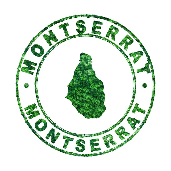 Mappa Montserrat Francobolli Postali Sviluppo Sostenibile Concetto Emissione Co2 Percorso — Foto Stock