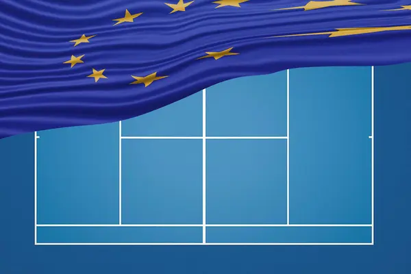 Unión Europea Bandera Ondulada Pista Tenis Pista Dura — Foto de Stock