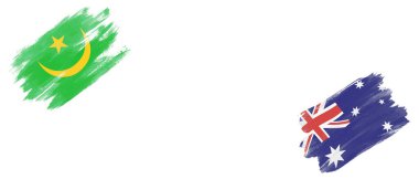 Moritanya ve Avustralya Beyaz Arkaplanda Bayraklar