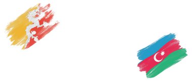 Beyaz Arkaplanda Bhutan ve Azerbaycan Bayrakları