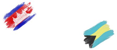 Beyaz Arkaplanda Kamboçya ve Bahamalar Bayrakları