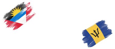 Antigua ve Barbuda ve Beyaz Arkaplanda Barbados Bayrakları