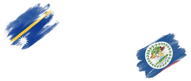 Beyaz Arkaplanda Nauru ve Belize Bayrakları