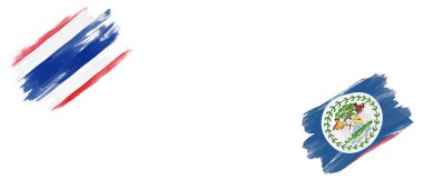 Beyaz Arkaplanda Tayland ve Belize Bayrakları