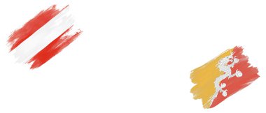 Avusturya ve Bhutan Bayrakları Beyaz Arkaplanda