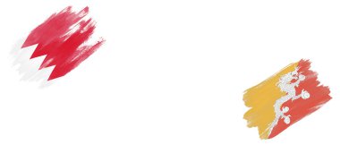 Beyaz Arkaplanda Bahreyn ve Bhutan Bayrakları