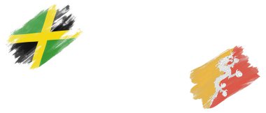 Beyaz Arkaplanda Jamaika ve Butan Bayrakları