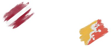 Beyaz Arkaplanda Letonya ve Bhutan Bayrakları