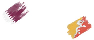 Beyaz Arkaplanda Katar ve Bhutan Bayrakları