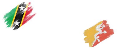 Saint Kitts, Nevis ve Bhutan Bayrakları Beyaz Arkaplanda