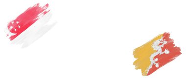 Beyaz Arkaplanda Singapur ve Bhutan Bayrakları