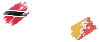 Trinidad ve Tobago ve Bhutan Bayrakları Beyaz Arkaplanda