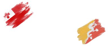 Beyaz Arkaplanda Tonga ve Bhutan Bayrakları