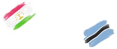 Beyaz Arkaplanda Tacikistan ve Botswana Bayrakları