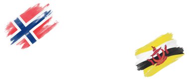 Beyaz Arkaplanda Norveç ve Brunei Bayrakları