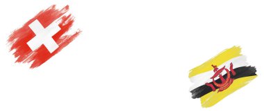 Beyaz Arkaplanda İsviçre ve Brunei Bayrakları
