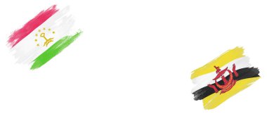 Beyaz Arkaplanda Tacikistan ve Brunei Bayrakları