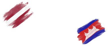 Beyaz Arkaplanda Letonya ve Kamboçya Bayrakları