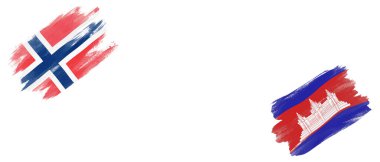 Norveç ve Kamboçya Bayrakları Beyaz Arkaplanda