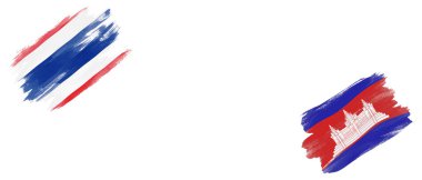 Beyaz Arkaplanda Tayland ve Kamboçya Bayrakları