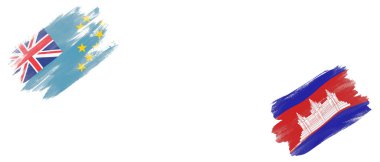 Tuvalu ve Kamboçya Bayrakları Beyaz Arkaplanda