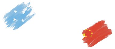 Mikronezya ve Çin Bayrakları Beyaz Arkaplanda