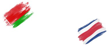 Beyaz Arkaplanda Belarus ve Kosta Rika Bayrakları