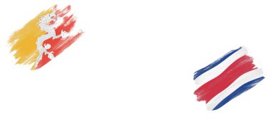 Bhutan ve Kosta Rika Bayrakları Beyaz Arkaplanda