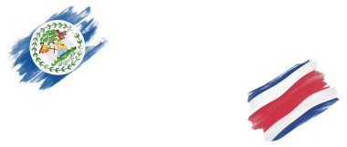 Beyaz Arkaplanda Belize ve Kosta Rika Bayrakları